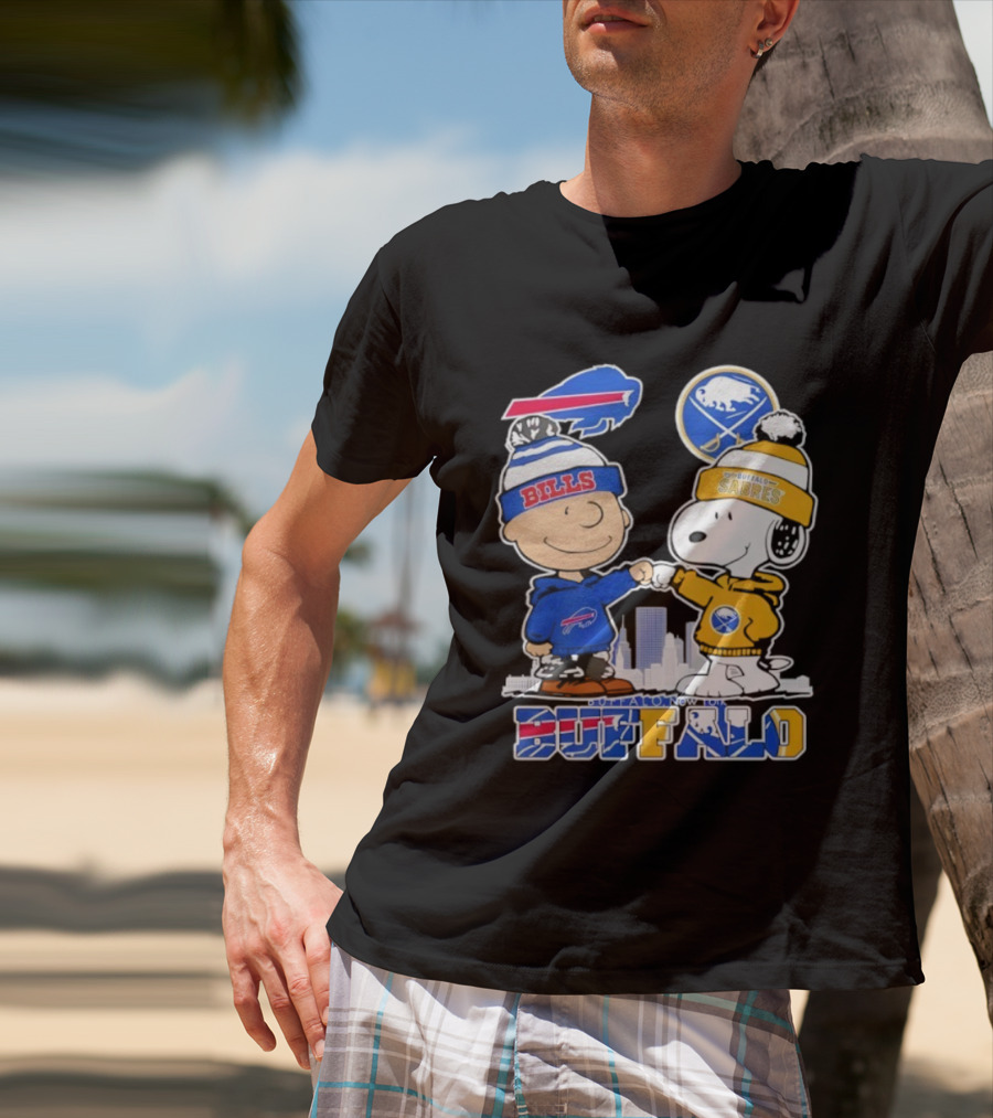 Buffalo Bills Sabres Snoopy Charlie Brown Friendship Skyline T-Shirt