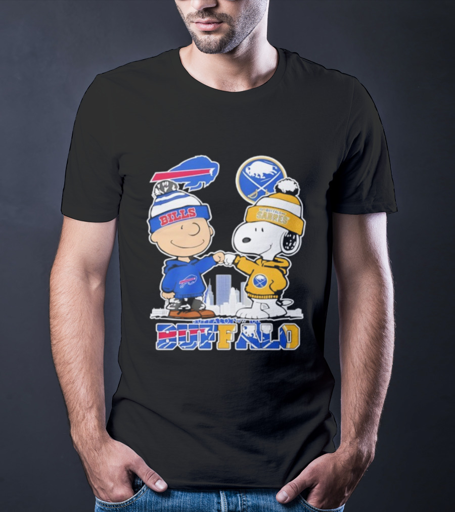 Buffalo Bills Sabres Snoopy Charlie Brown Friendship Skyline T-Shirt