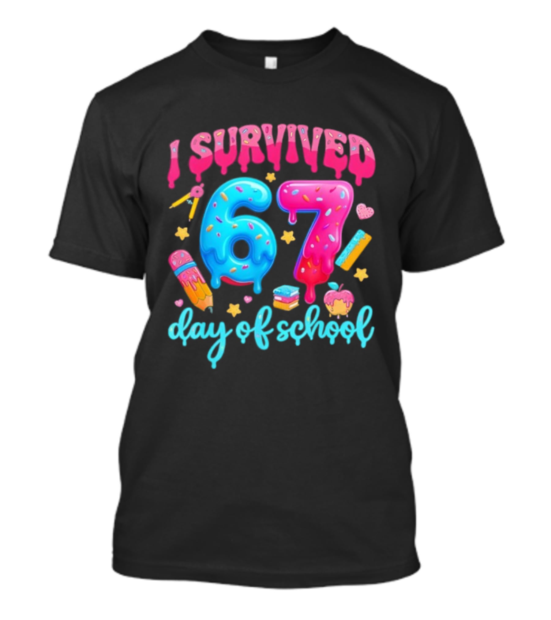 I Survived 67 Days Of School Pencil Cupcake Book Stars Hearts T-Shirt