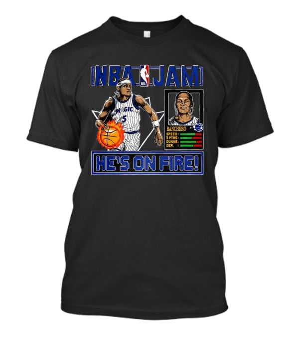 NBA Jam Paolo Banchero Orlando Magic He's On Fire Classic Video Game T-Shirt