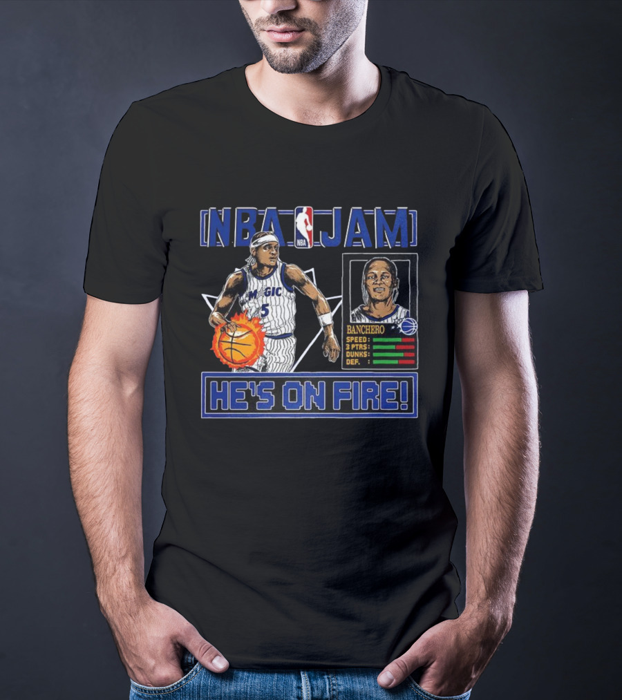 NBA Jam Paolo Banchero Orlando Magic He's On Fire Classic Video Game T-Shirt