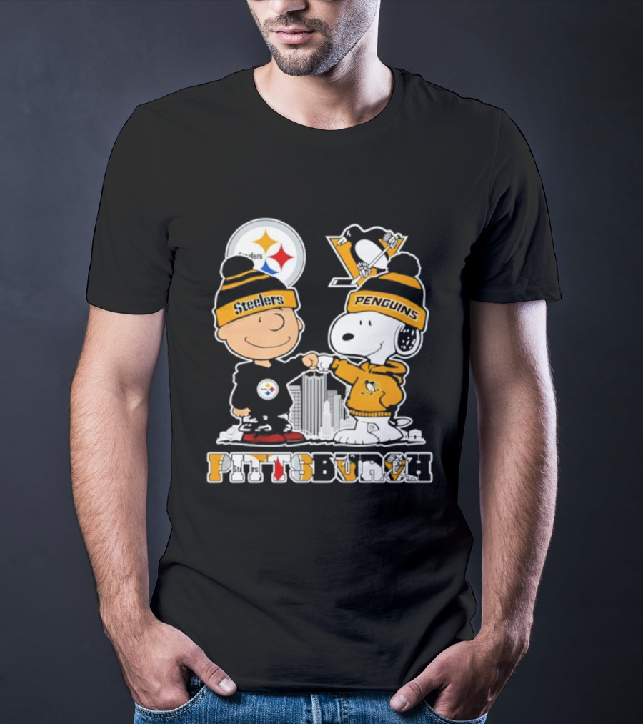 Pittsburgh Steelers Penguins Snoopy Charlie Brown Commemorative Sports Fan Graphic T-Shirt