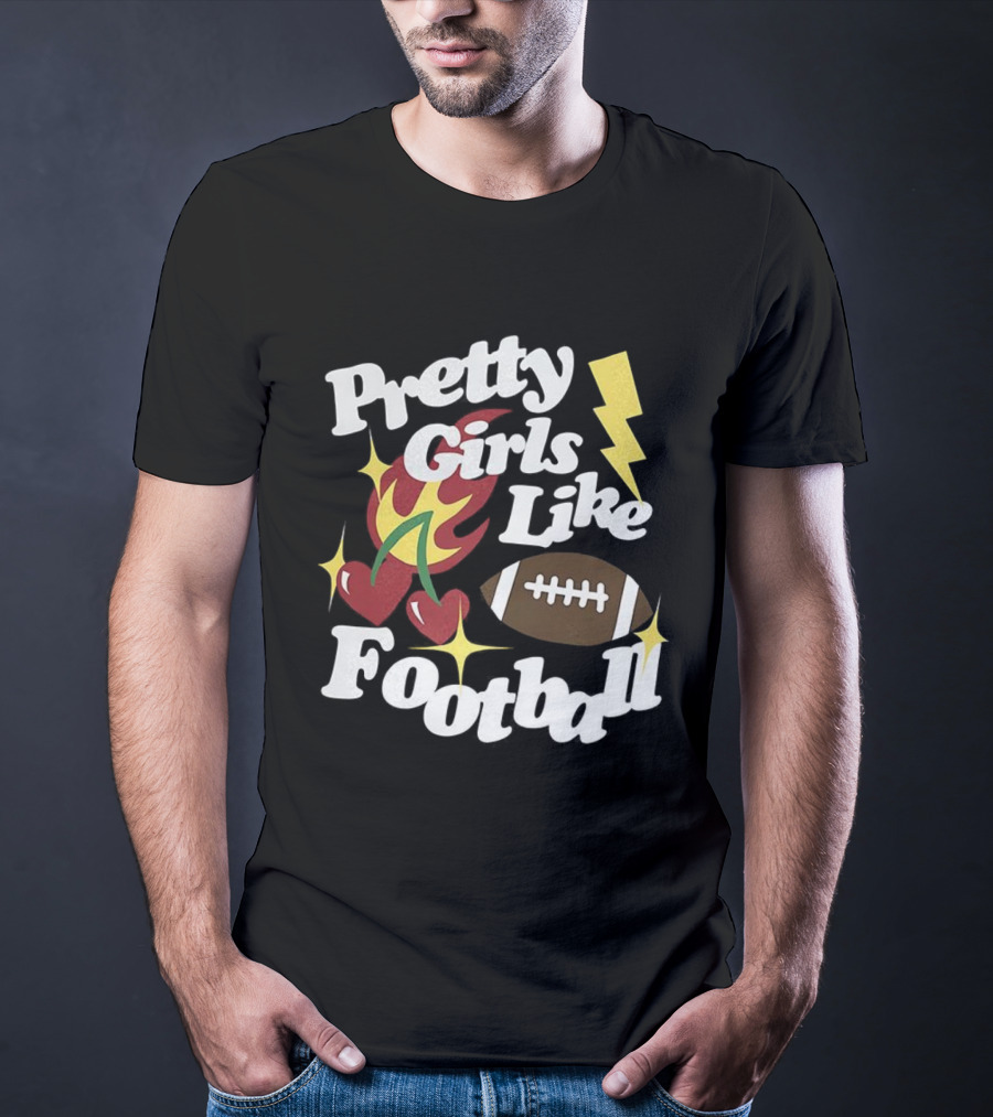 Pretty Girls Like Football Sport Lover Lightning Heart Football T-Shirt