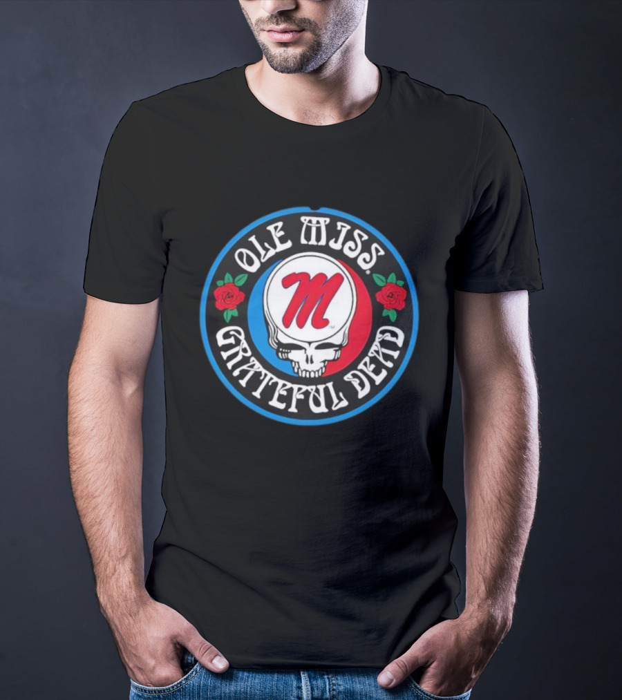 Ole Miss Grateful Dead Skull Roses M Logo T-Shirt