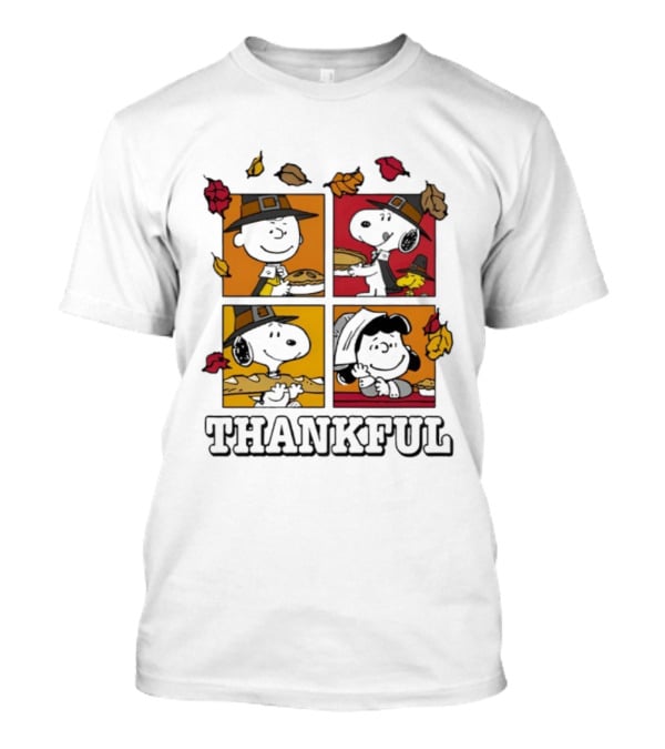 Snoopy Pilgrim Thanksgiving Thankful Leaves And Pie T-Shirt