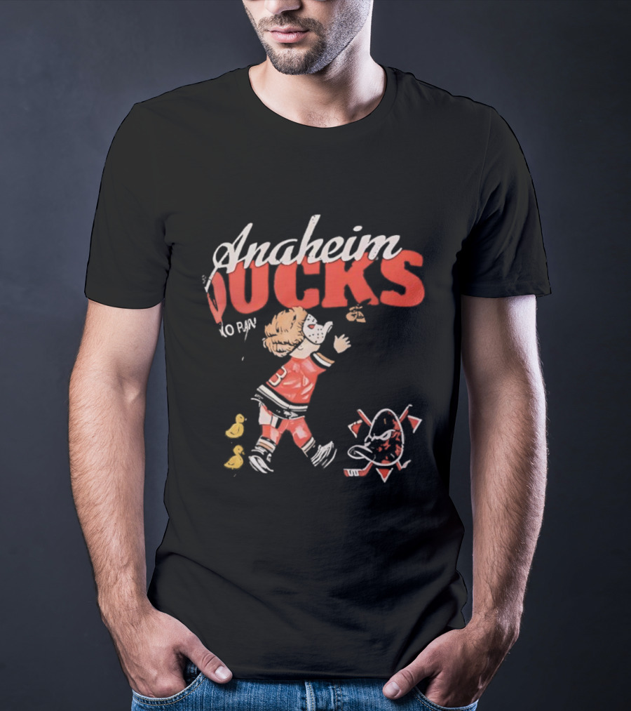 Anaheim Ducks Vintage Style Hockey Player And Mascot Retro Graphics T-Shirt