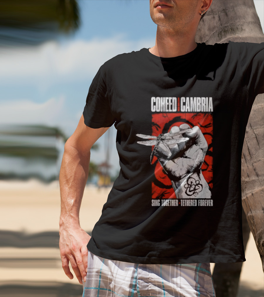 Coheed And Cambria Sing Together Tethered Forever Fist Symbol Red Background T-Shirt