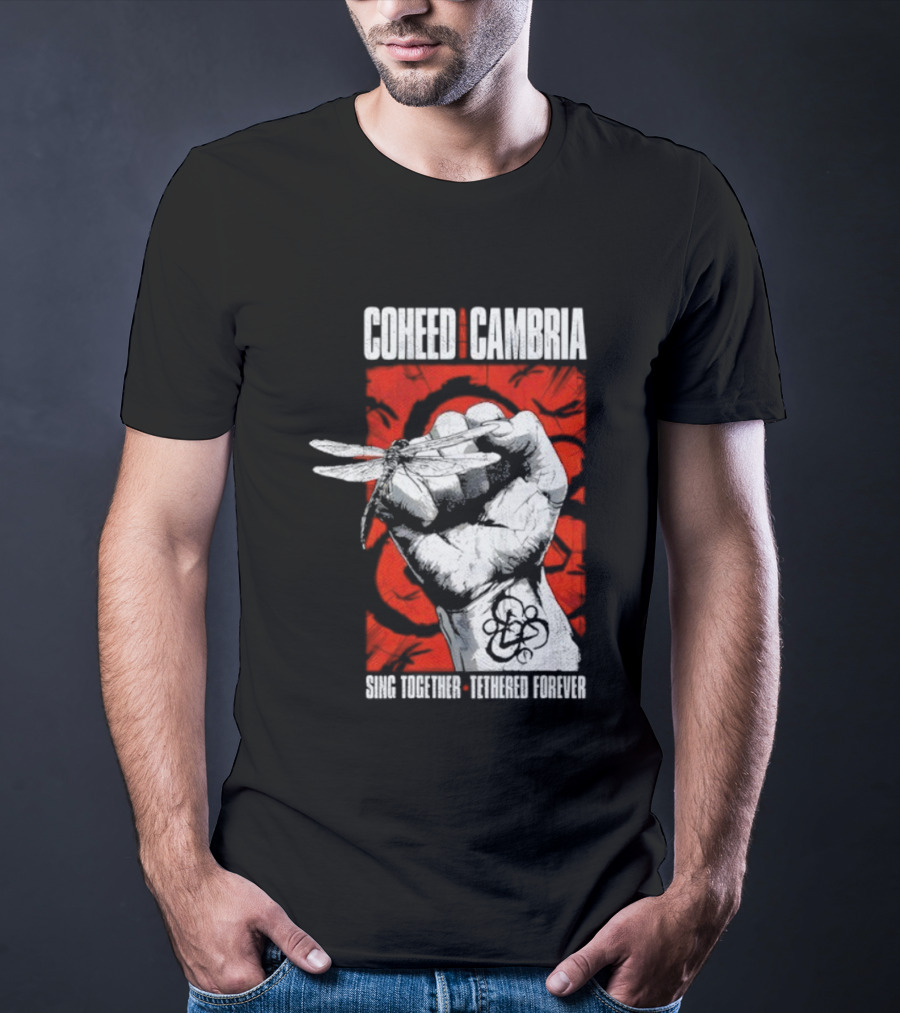 Coheed And Cambria Sing Together Tethered Forever Fist Symbol Red Background T-Shirt