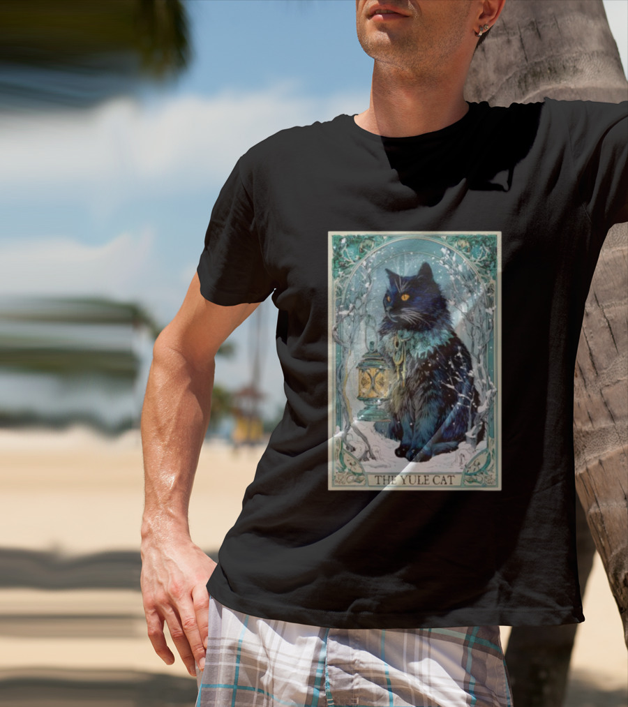 Creepmas Vintage The Yule Cat Tarot Card Lantern Snowy Dark Christmas T-Shirt