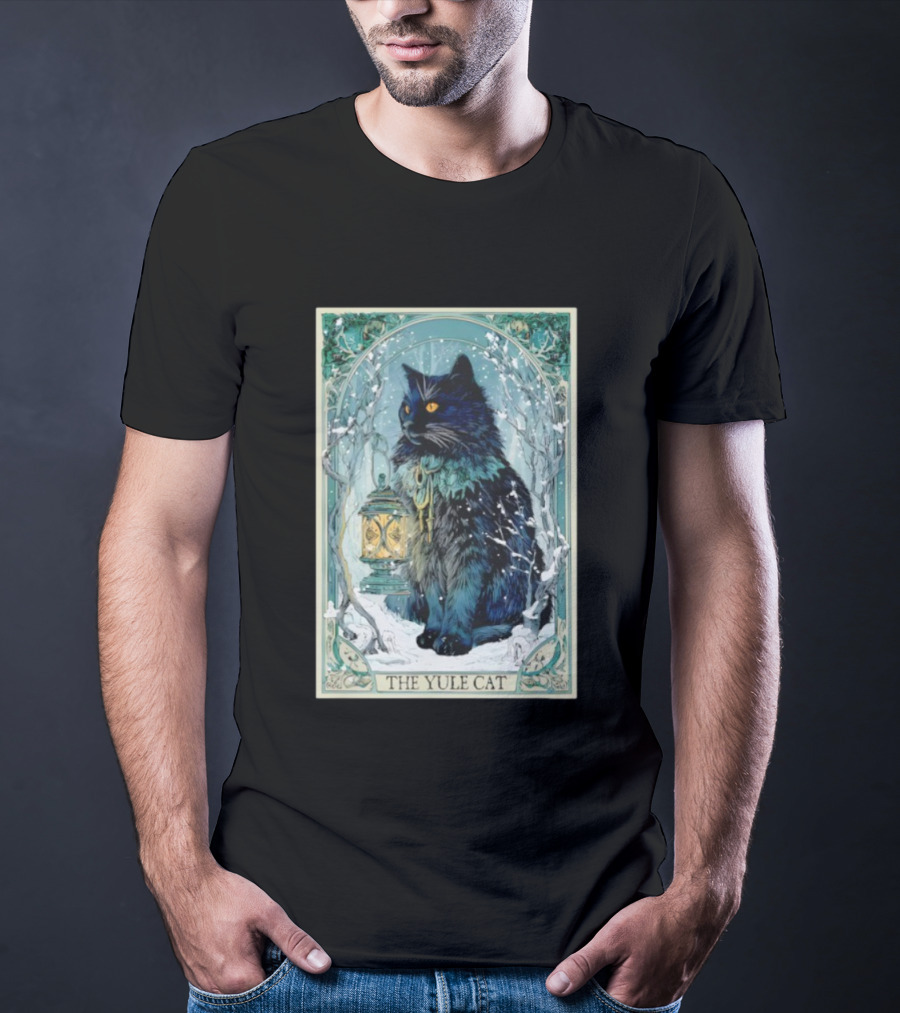 Creepmas Vintage The Yule Cat Tarot Card Lantern Snowy Dark Christmas T-Shirt