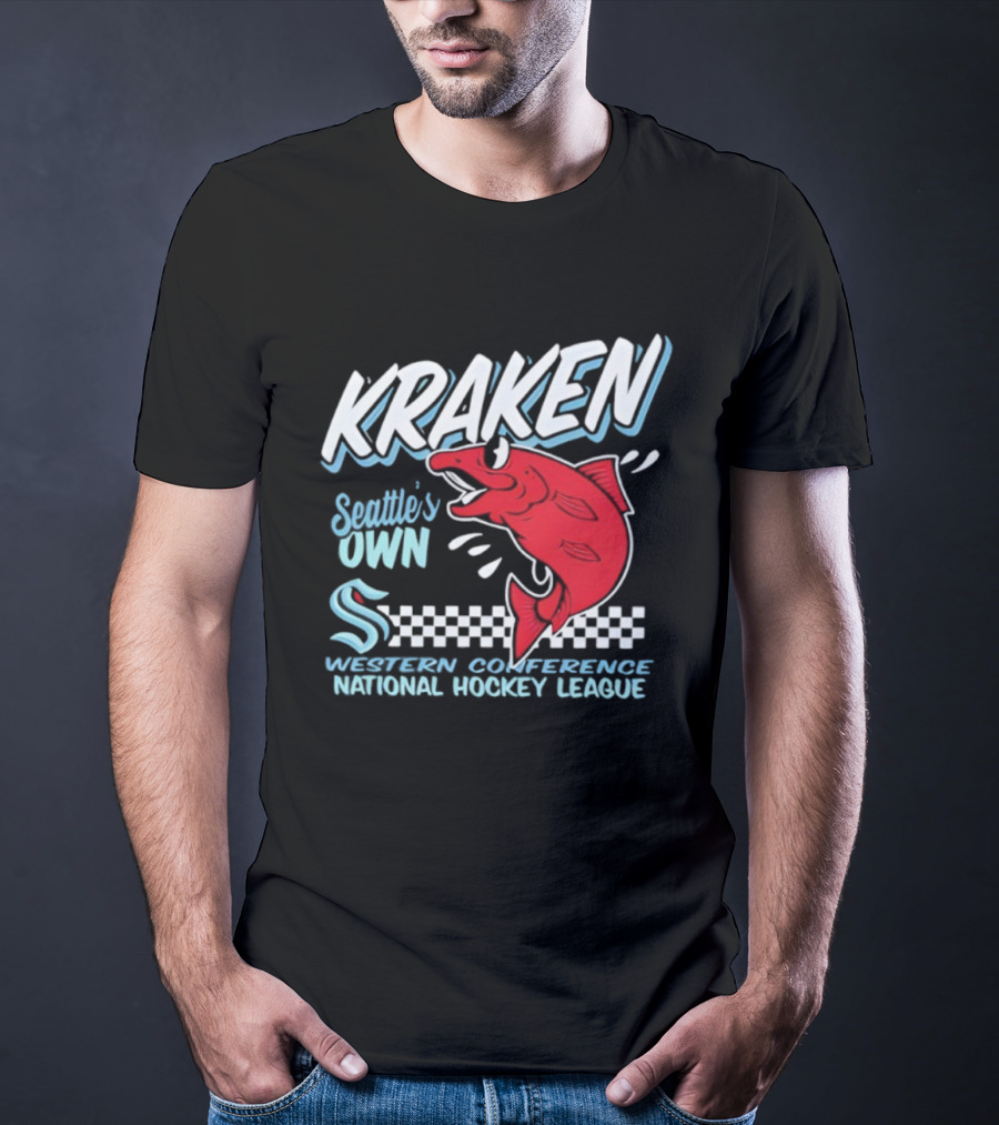 Seattle Kraken Western Conference National Hockey League Mascot Salmon T-Shirt