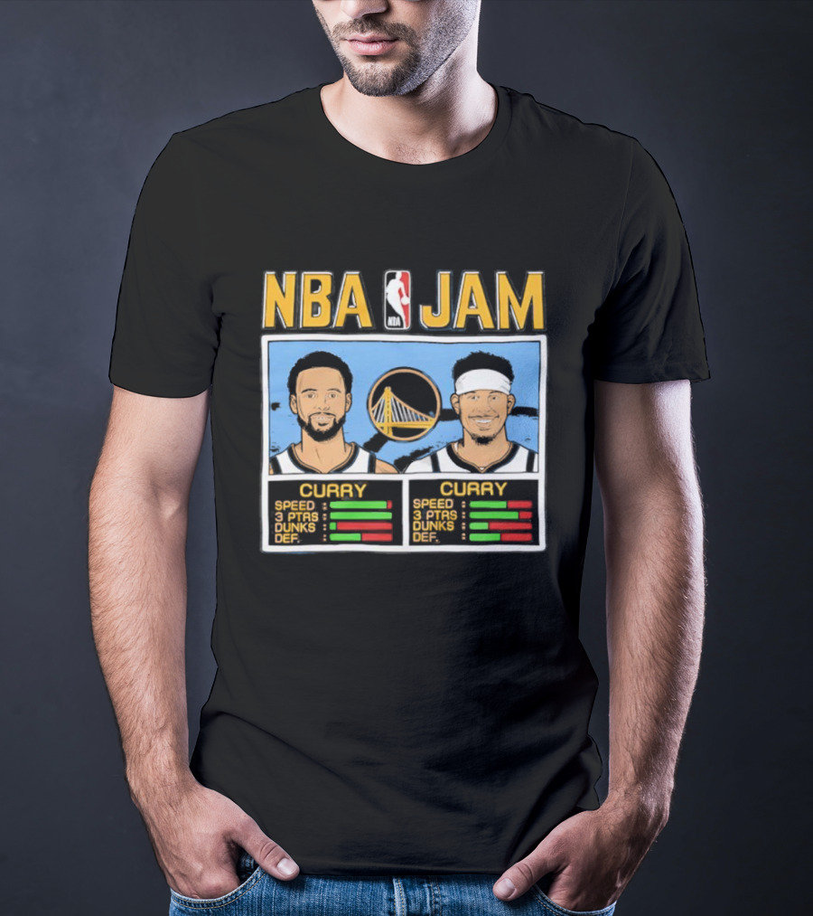NBA Jam Golden State Warriors Stephen Curry Seth Curry Stats Retro Style T-Shirt
