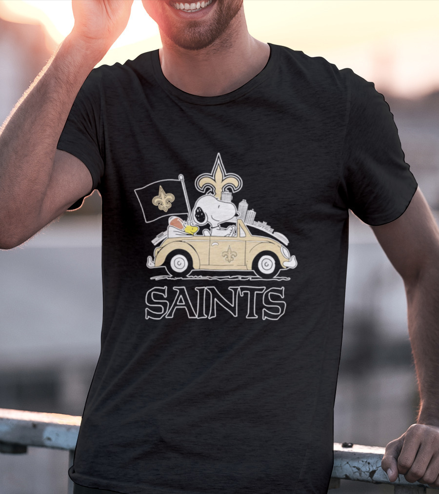New Orleans Saints Snoopy Woodstock Car Driving Football Fan T-Shirt
