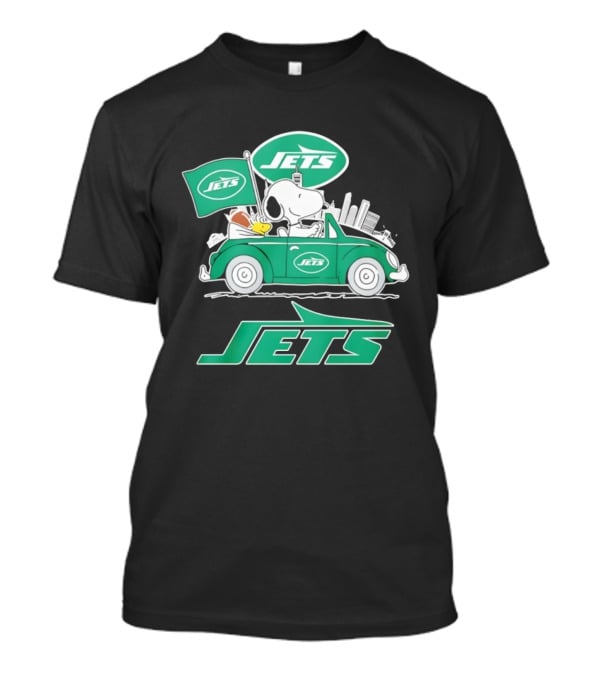 New York Jets Snoopy And Woodstock Driving City Adventure T-Shirt