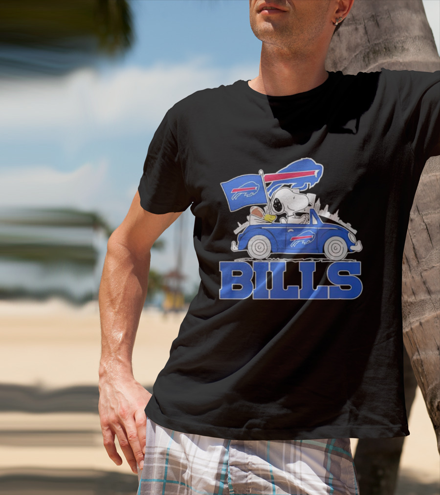 Peanuts Buffalo Bills Driving Car With Flag And Football T-Shirt