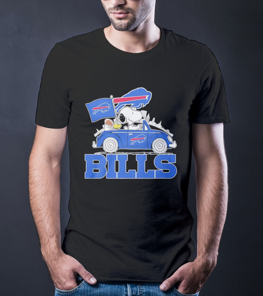Peanuts Buffalo Bills Driving Car With Flag And Football T-Shirt