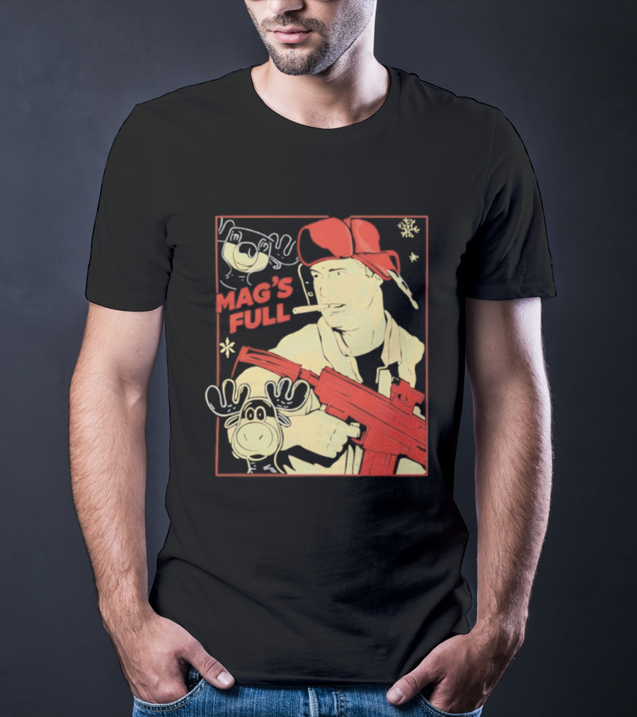 Mags Full Randy Quaid With Moose And Snowflakes T-Shirt
