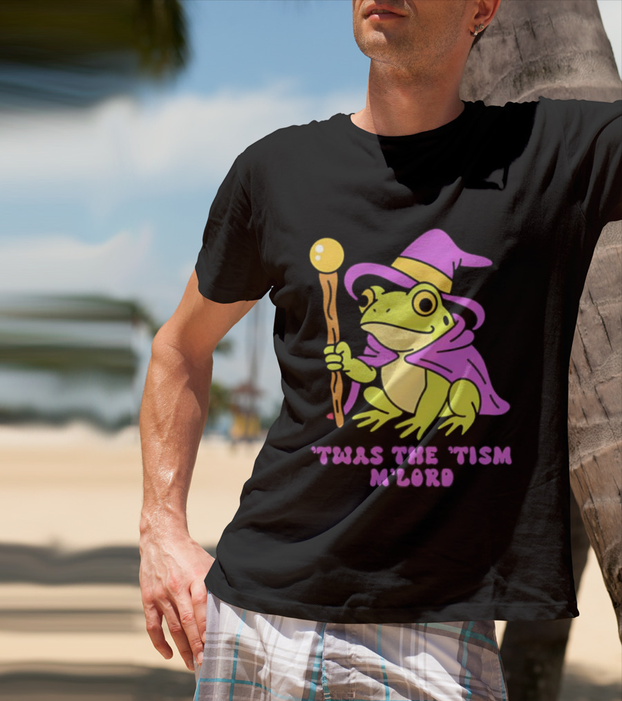 Twas The Tism M'Lord Frog Wizard Purple Hat Staff T-Shirt