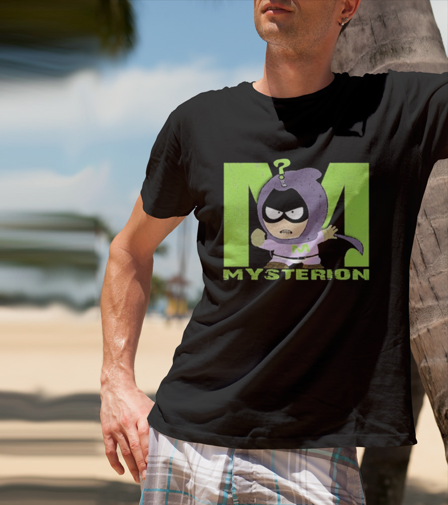 South Park Mysterion Character Pose With Green M Logo T-Shirt