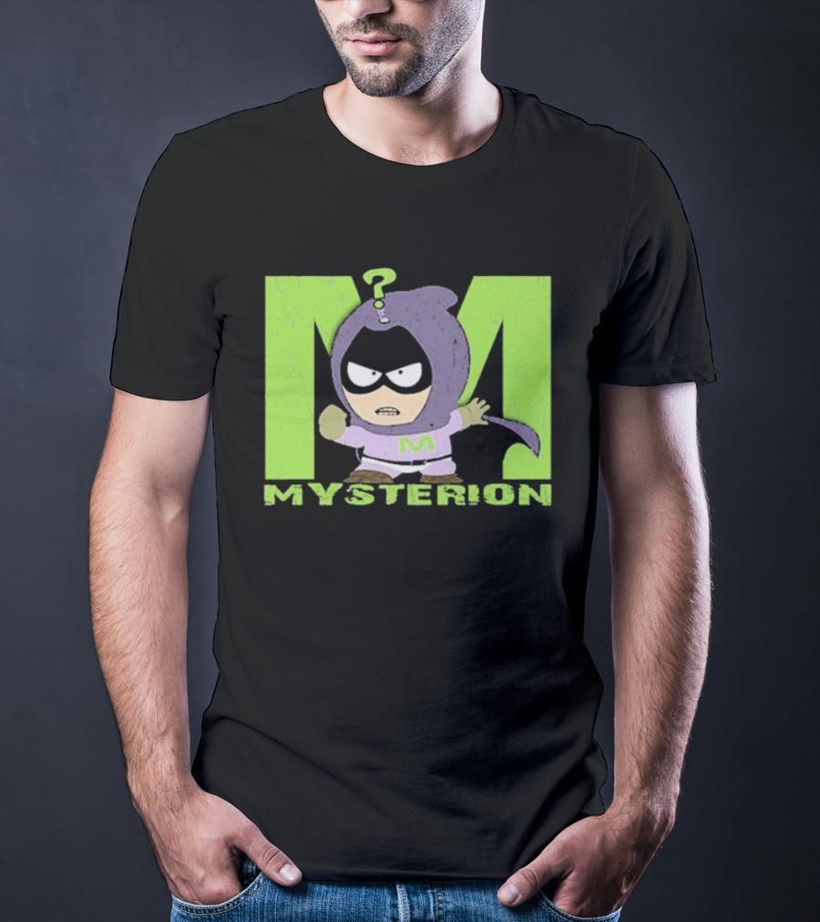 South Park Mysterion Character Pose With Green M Logo T-Shirt