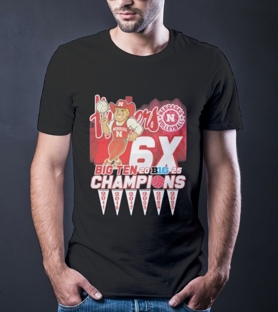 Nebraska Volleyball Big Ten Champions 2025 6X Cornhuskers Mascot T-Shirt