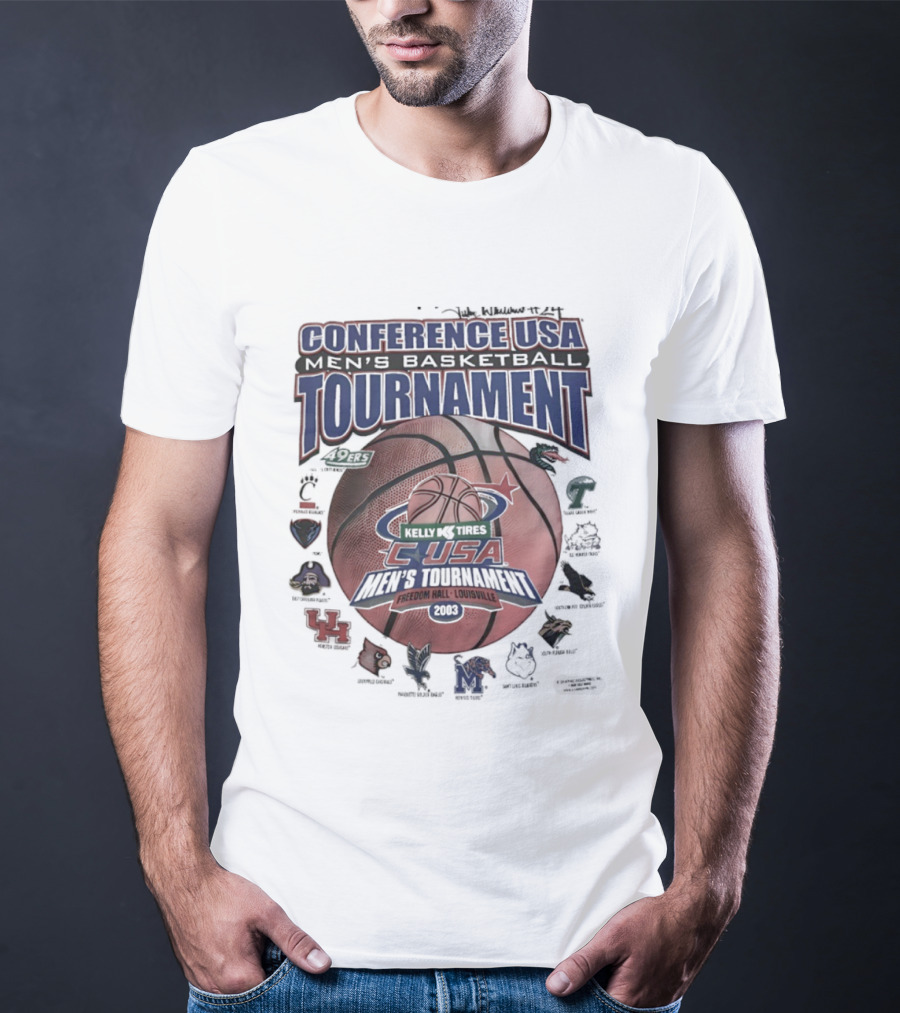 Conference USA Men's Basketball Tournament 2003 Freedom Hall Louisville Team Logos T-Shirt