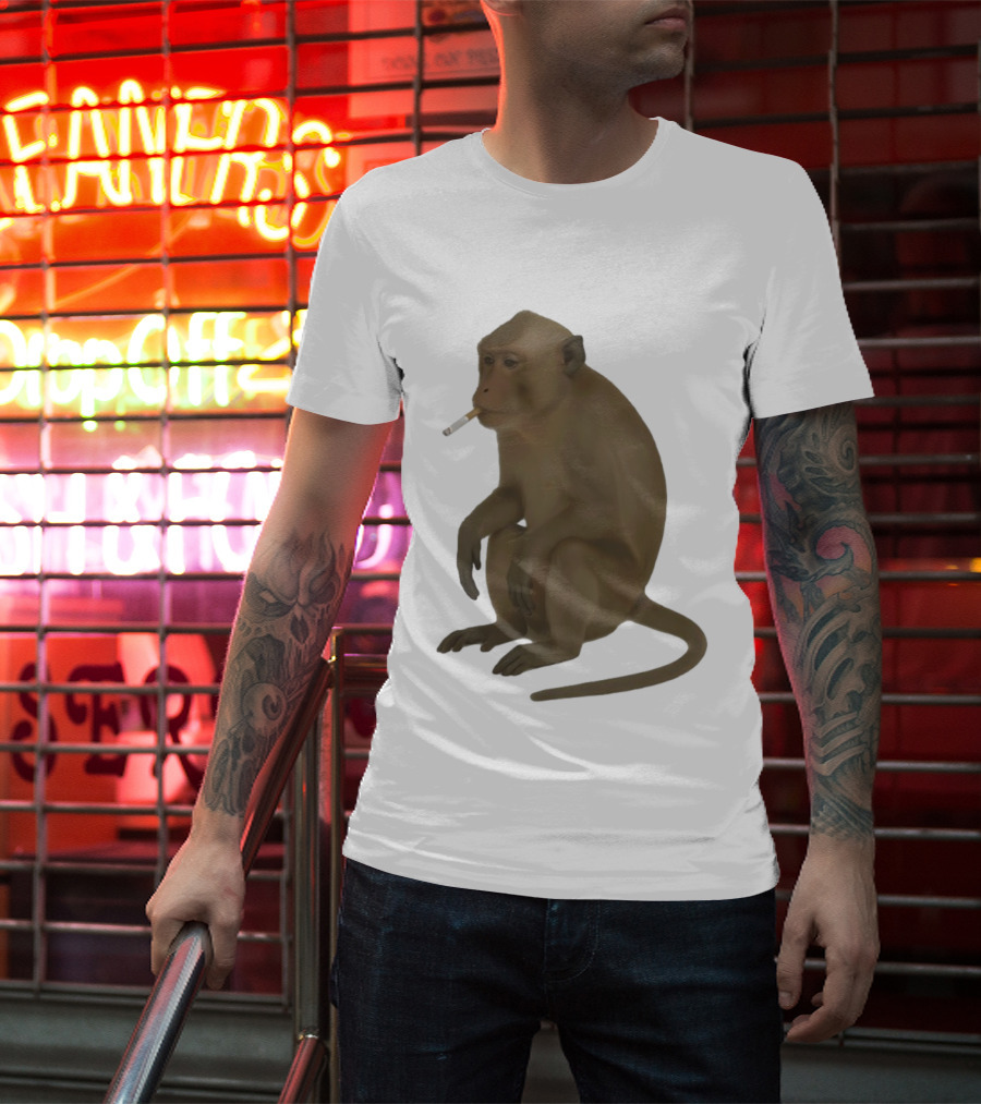 Crazy Monkey Smoking Cigarette Mood T-Shirt