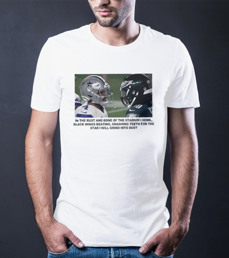 Philadelphia Eagles And Dallas Cowboys Black Wings Beat Fabric Grind Into Dust T-Shirt