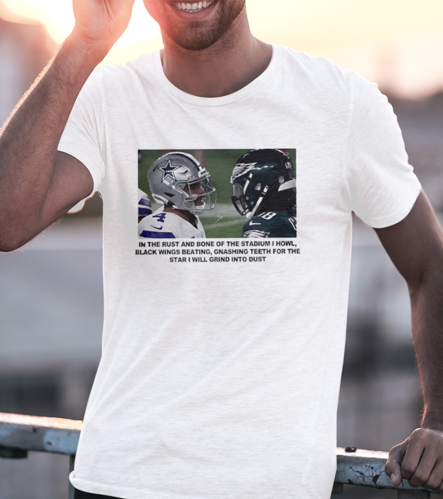 Philadelphia Eagles And Dallas Cowboys Black Wings Beat Fabric Grind Into Dust T-Shirt