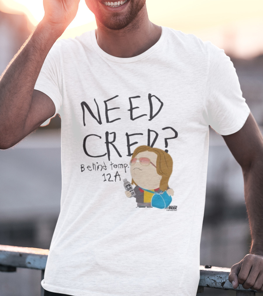 South Park Need Cred Behind Temp 12A Character Holding Microphone T-Shirt