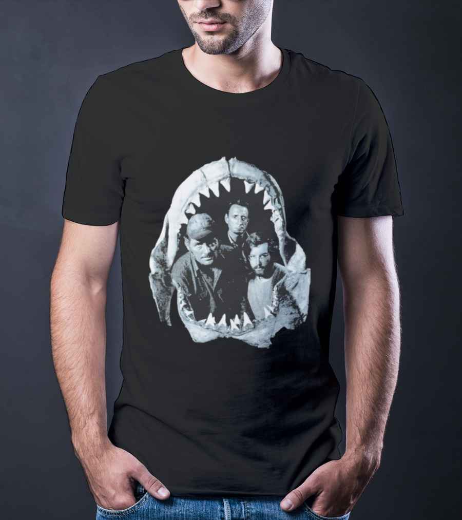 Jaws The Crew Steven Spielberg Classic Movie Cast Inside Shark Mouth T-Shirt
