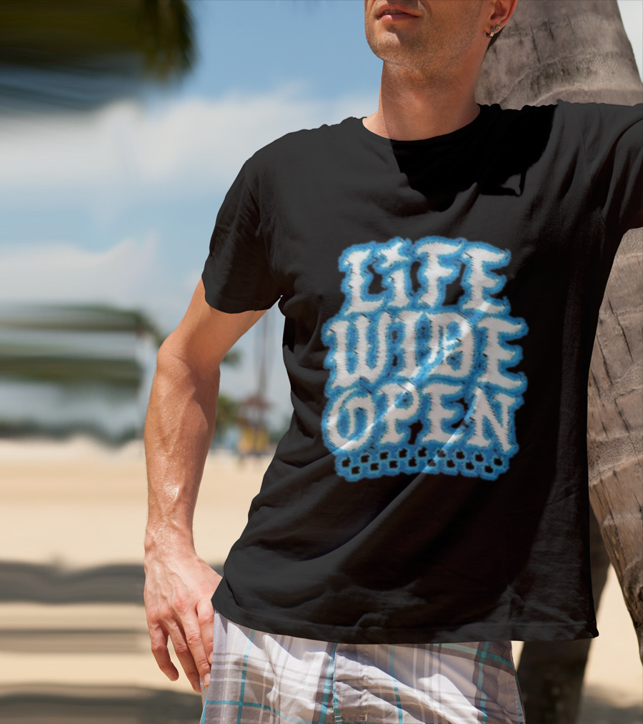 Life Wide Open Chrome Thread Cboystv Bold Blue Distressed Look T-Shirt