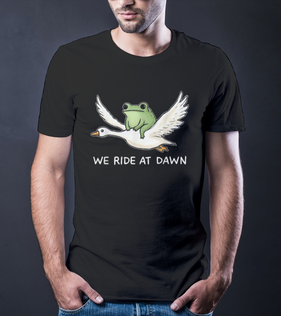 We Ride At Dawn Frog Riding Goose Funny Animal Adventure T-Shirt