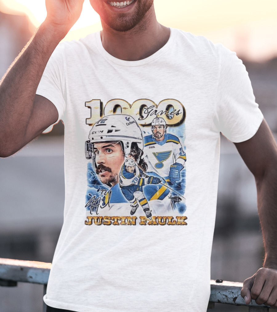 1000 Games Justin Faulk St. Louis Blues Hockey 72 Signature T-Shirt