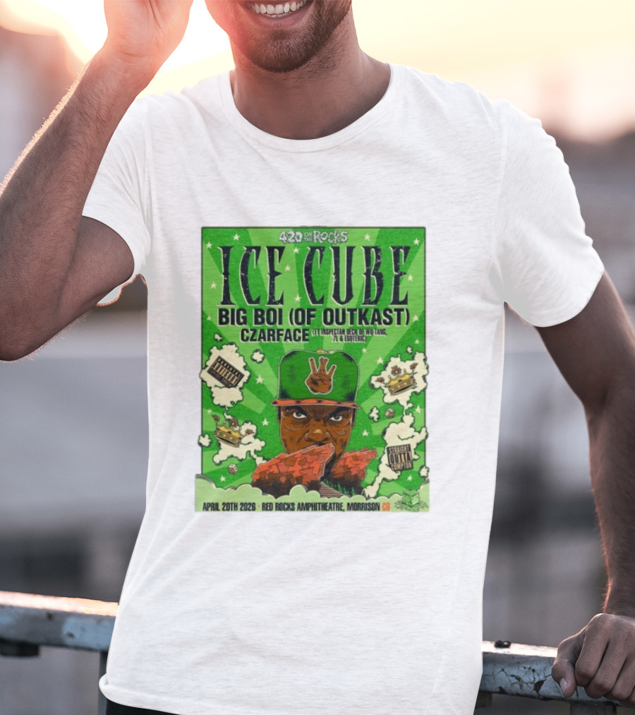 420 On The Rocks Ice Cube Big Boi Of Outkast Czarface Red Rocks Amphitheatre Morrison CO April 20th 2026 T-Shirt