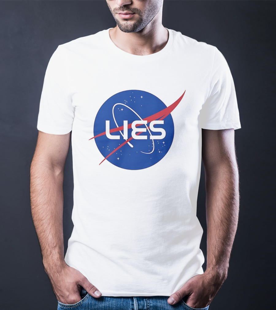 NASA Lies Parody Emblem Graphic T-Shirt