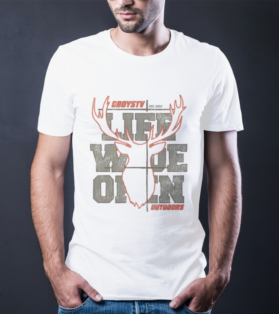 Life Wide Open Crosshairs Cboystv Est 2016 Deer Antlers T-Shirt