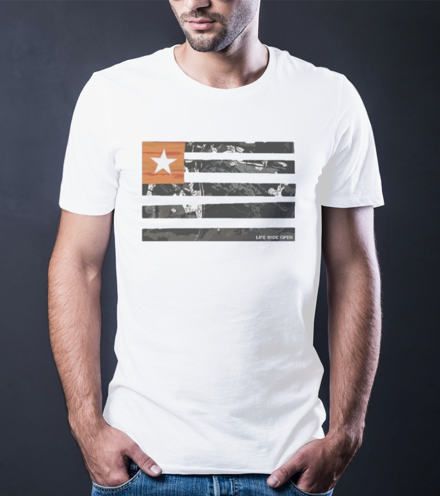 Life Wide Open American Flag Star Rustic Outdoors T-Shirt