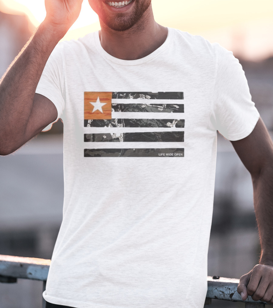 Life Wide Open American Flag Star Rustic Outdoors T-Shirt