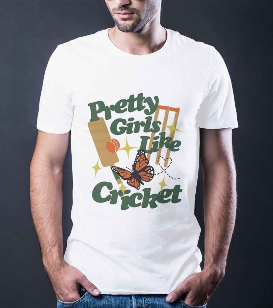Pretty Girls Like Cricket Butterfly Bat Ball Stumps Graphics T-Shirt