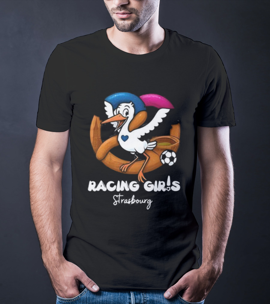 Racing Girls Strasbourg Stork With Football And Heart T-Shirt