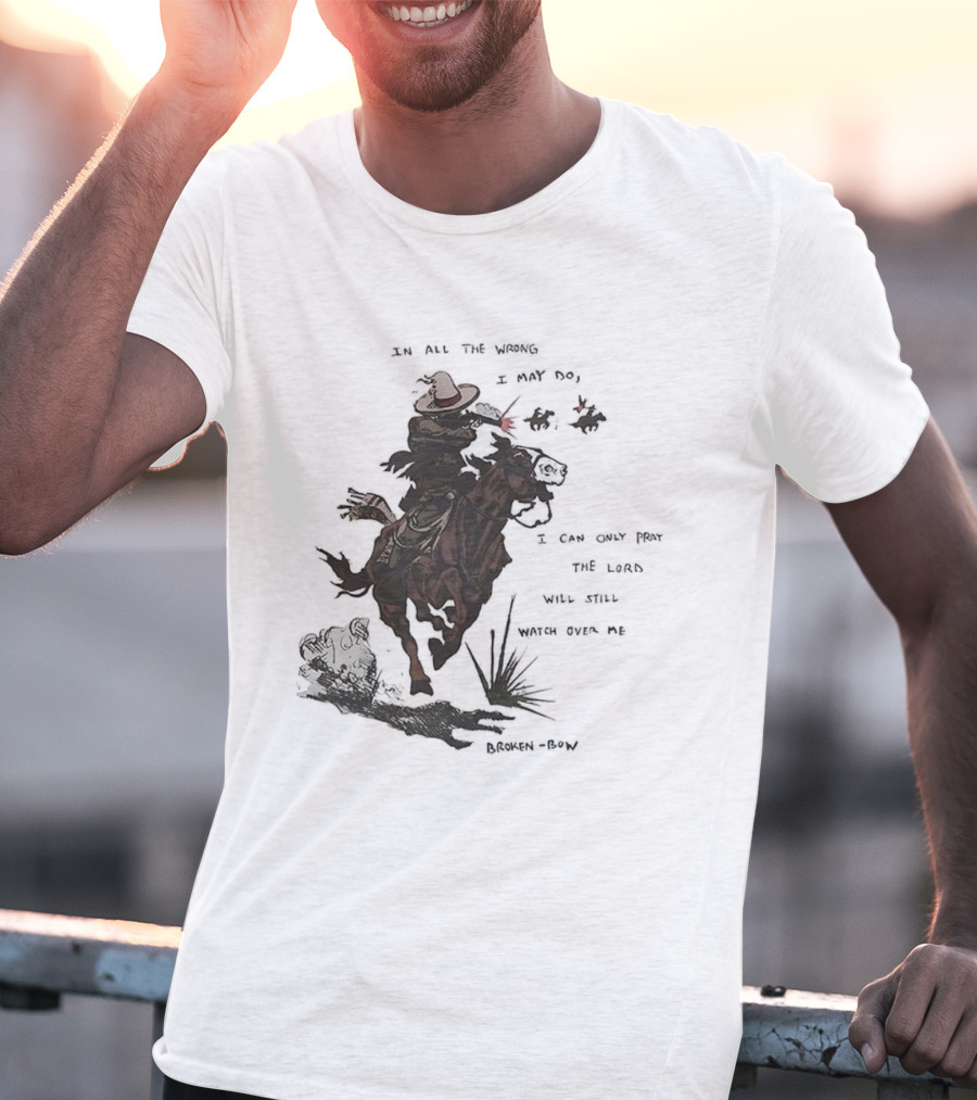 Pray The Lord Will Still Over Me Cowboy Riding Brown Horse T-Shirt