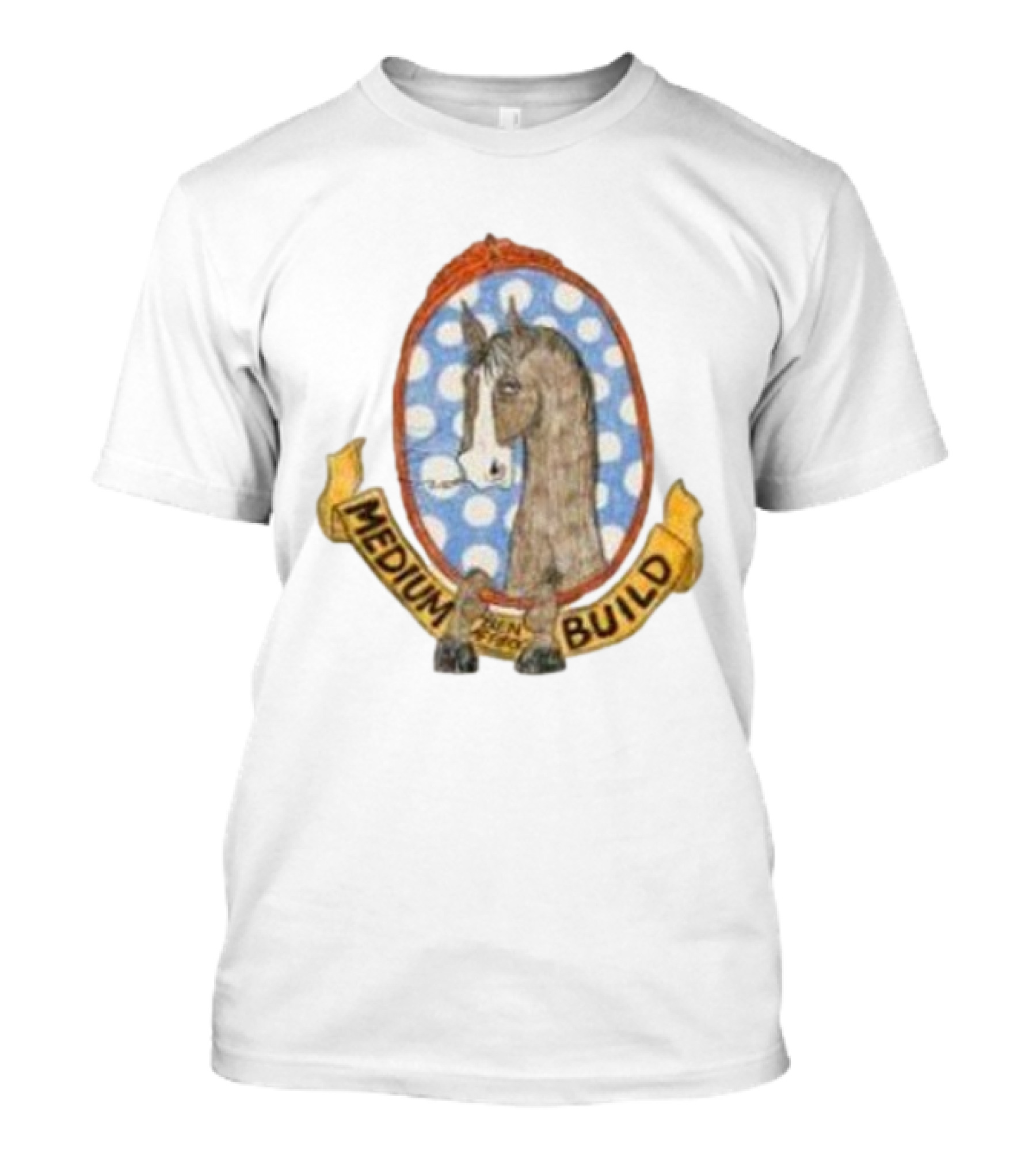 Medium Build Horse With No Shoulders Blue Polka Dot Background T-Shirt