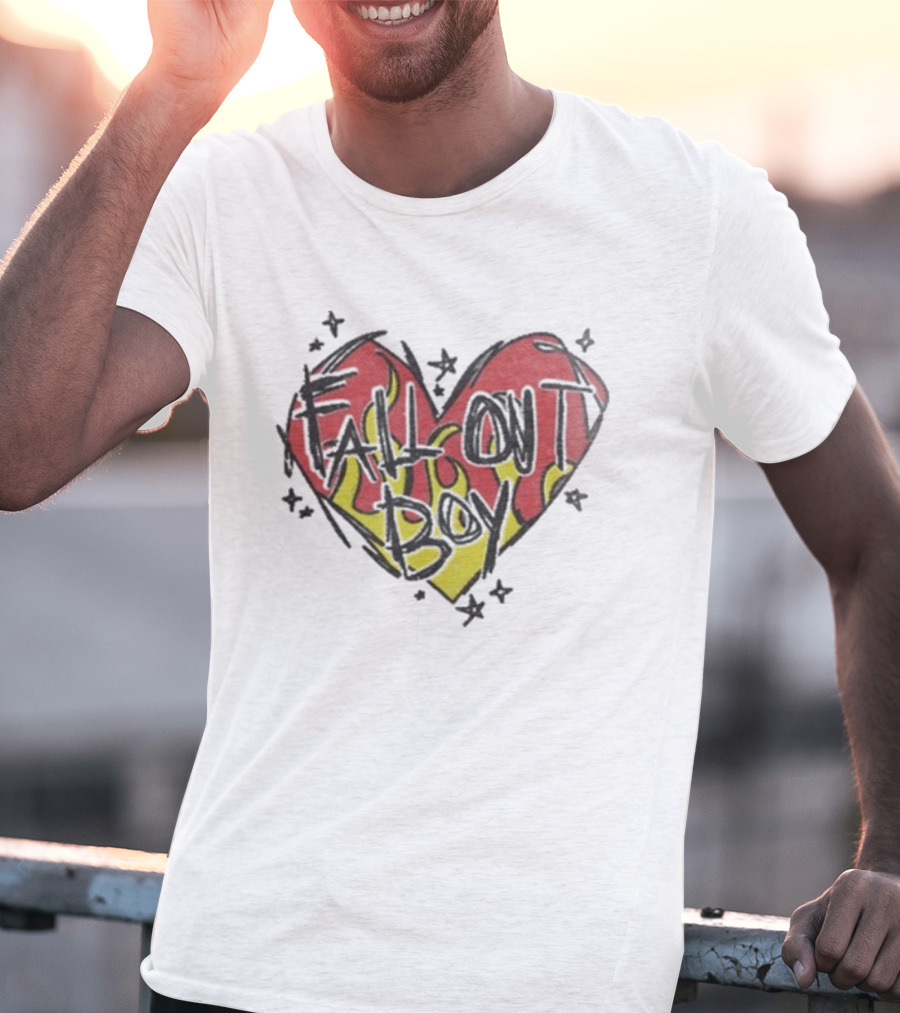 Fall Out Boy Scratch Heart Flame Design T-Shirt