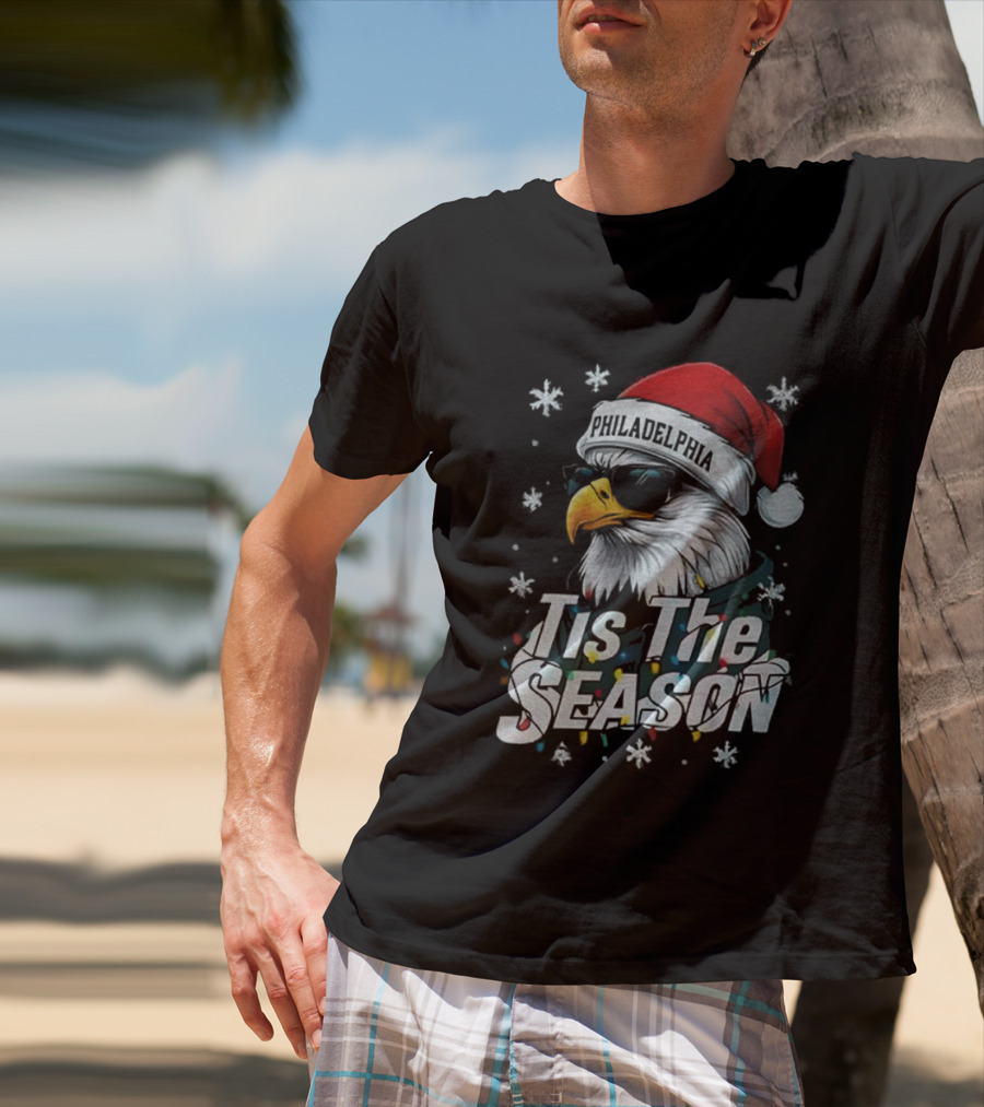Philadelphia Eagles Tis The Season Eagle Santa Hat NFL Football 2025 T-Shirt