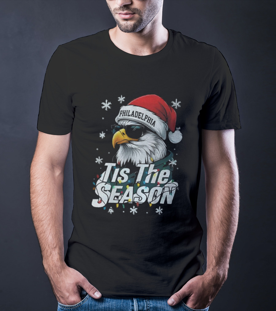 Philadelphia Eagles Tis The Season Eagle Santa Hat NFL Football 2025 T-Shirt