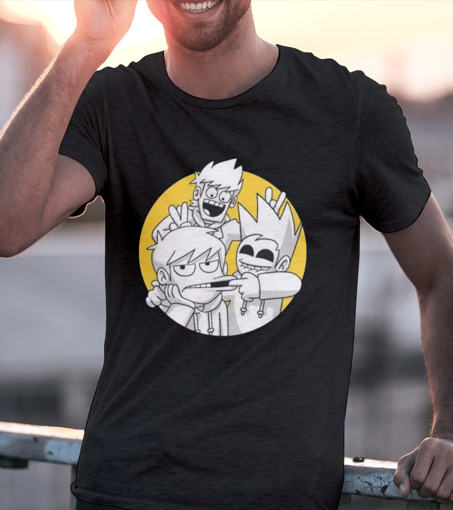 Eddsworld Edd Gang Character Group Yellow Circle Background T-Shirt