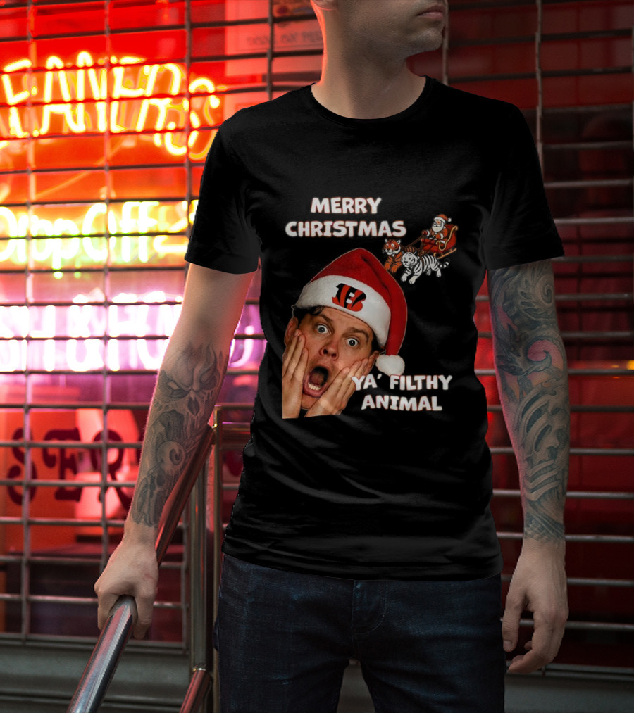 Merry Christmas Ya Filthy Animal Joe Alone Santa Hat T-Shirt