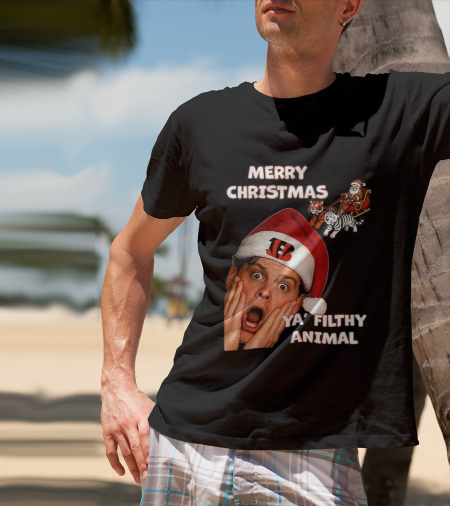 Merry Christmas Ya Filthy Animal Joe Alone Santa Hat T-Shirt