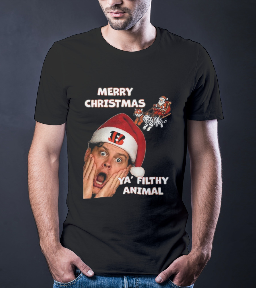 Merry Christmas Ya Filthy Animal Joe Alone Santa Hat T-Shirt